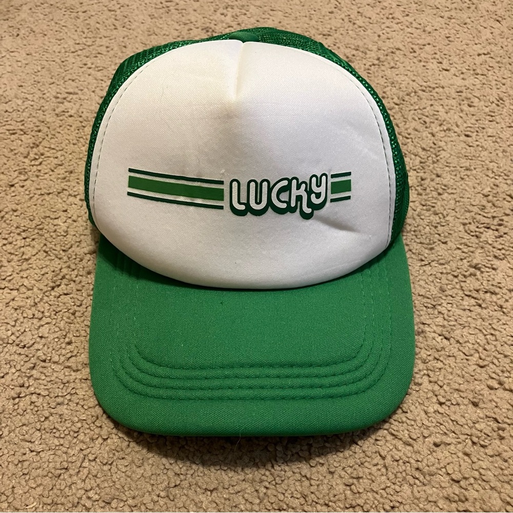 Lucky retro-style trucker cap hat White & Green St. Patrick's Day